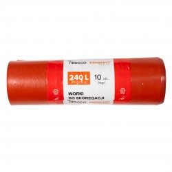 Saci Plastic Reciclat, Standard, 240l, 87x140cm, 27 Microni, 10buc/rola, Resaco - Rosii