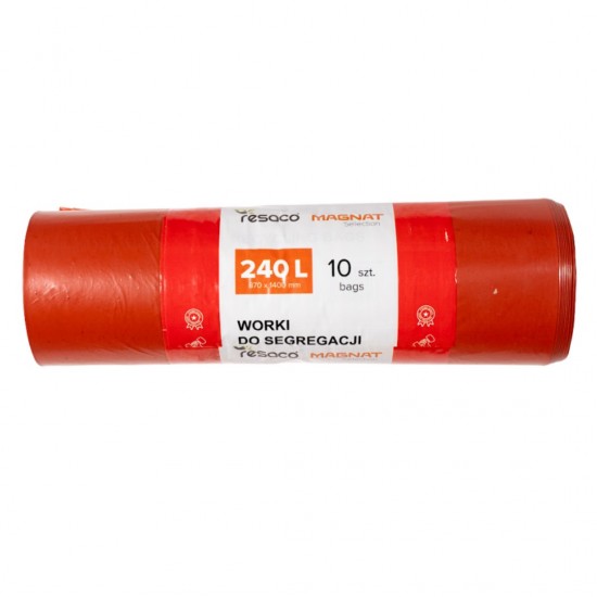 Saci Plastic Reciclat, Standard, 240l, 87x140cm, 27 Microni, 10buc/rola, Resaco - Rosii