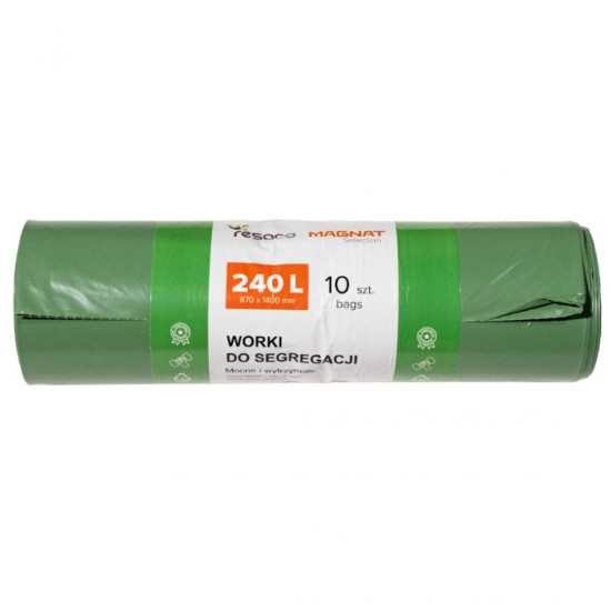 Saci Plastic Reciclat, Standard, 240l, 87x140cm, 27 Microni, 10buc/rola, Resaco - Verzi