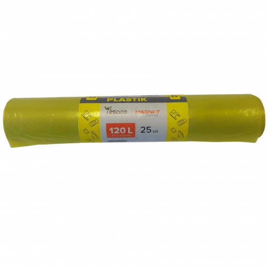 Saci Plastic Reciclat, Standard, 120l, 69x105cm, 29 Mic, 25buc/rola, Resaco - Galbeni - Deseuri De P
