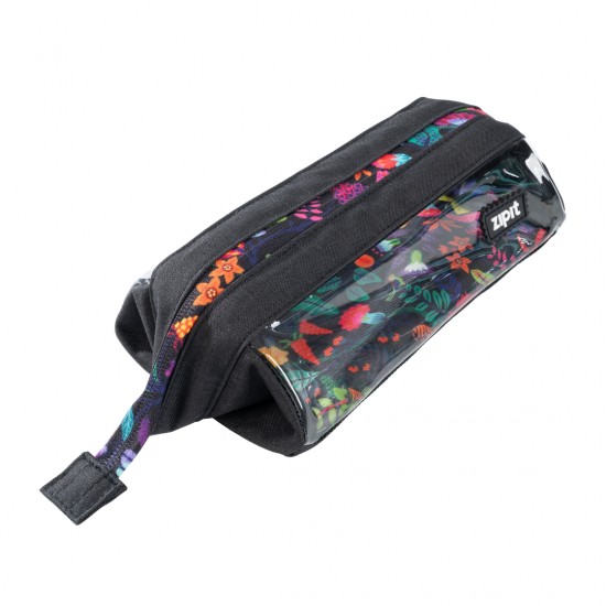 Penar Cu Fermoar Zipit Lenny Clear 2 Sides - Black Floral
