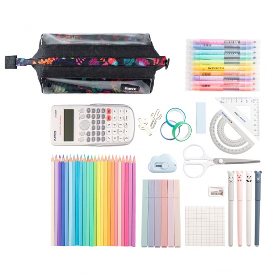 Penar Cu Fermoar Zipit Lenny Clear 2 Sides - Black Floral