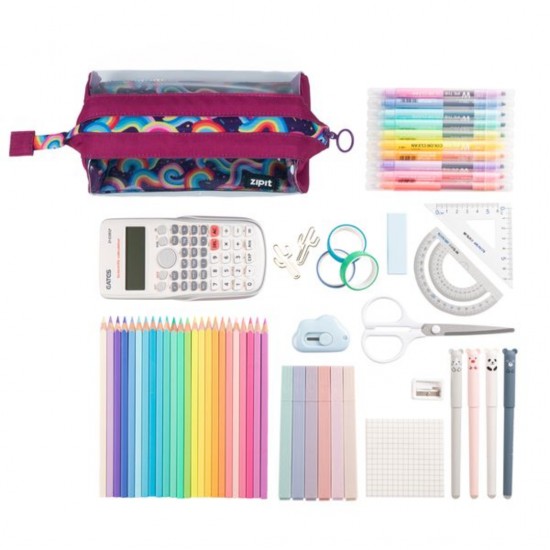 Penar Cu Fermoar Zipit Lenny Clear 2 Sides - Fucsia And Rainbows