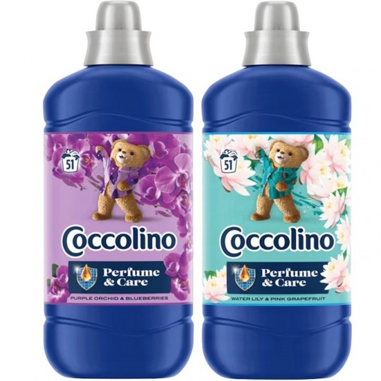 Pachet Promo: Balsam Rufe Coccolino Purple Orchid 1275 Ml + Balsam Rufe Coccolino Water Lily 1275 Ml
